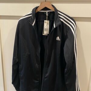 Adidas Men's Black Windbreaker with White Stripes